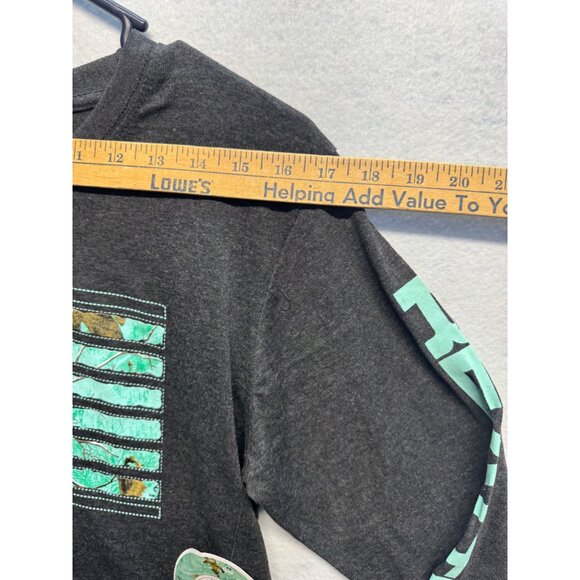 Realtree Long Sleeve Shirt M Charcoal Gray W/ Teal Camo Flag Design - Picture 6 of 11